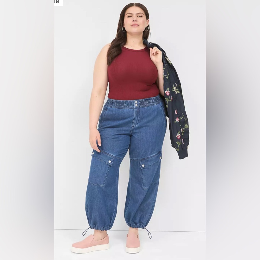 Lane Bryant Parachute Cargo Denim Pant size 16